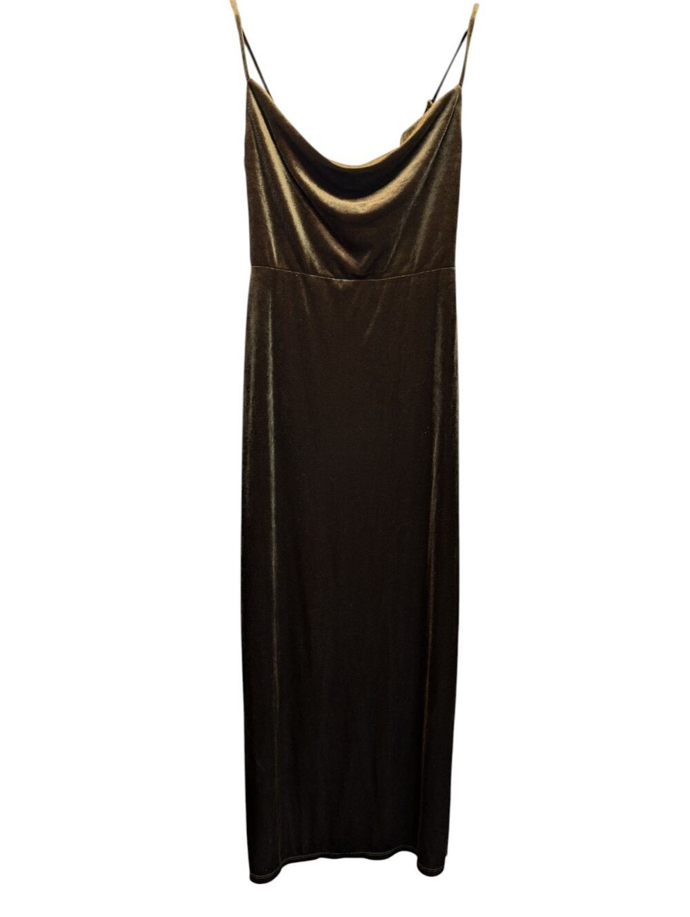 Taylor Olive Green Velvet Midi Dress Size 2 Cowl Neck Side Slit Formal